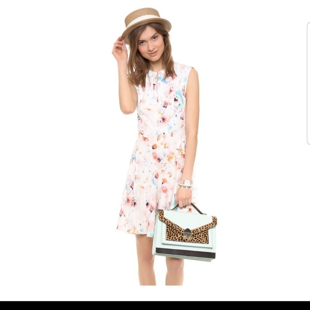 REBECCA TAYLOR White Floral Poppy Godet Dress